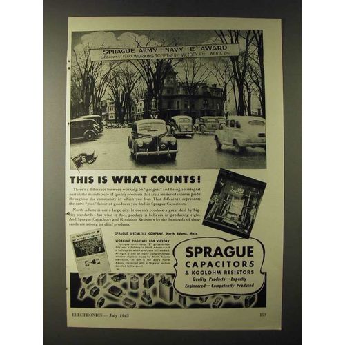 1943 Sprague Capacitors & Koolohm Resistors Ad - This is what counts!