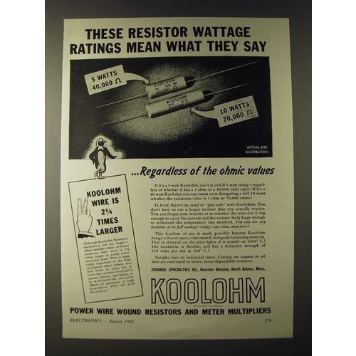 1943 Sprague Specialties Koolohm Power wire wound resistors Ad