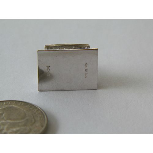 3 D STERLING SILVER & ENAMEL SCHOOL HOUSE CHARM