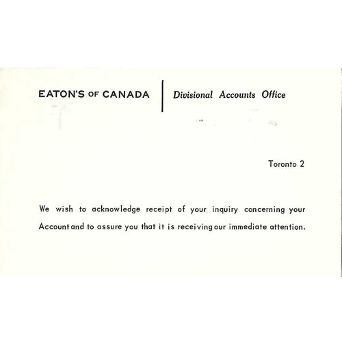 Canada. #P94e Postal Card USED Cameo 1965, Type 1, Eatons Card, precancelled