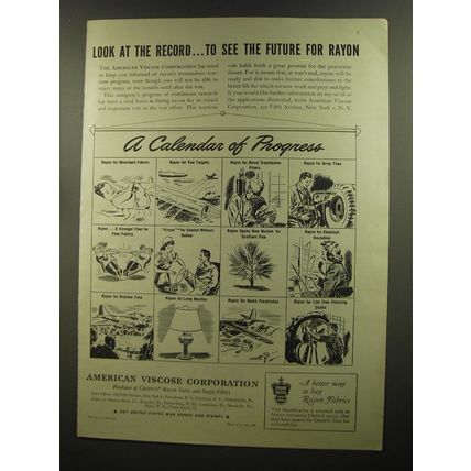 1944 American Viscose Corporation Ad - Look at the record.. To see the future