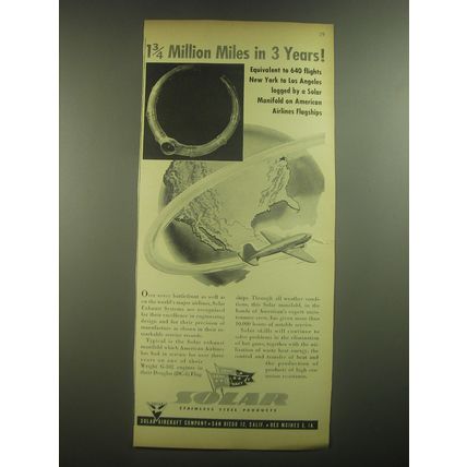 1945 Solar Aircraft Ad - 1 3/4 Million Miles in 3 Years