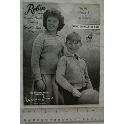 Vintage: Robin 911 child's lumber jacket, DK, hand or machine knit, 26-30 inches