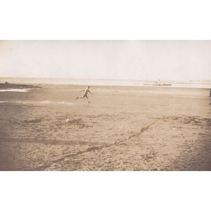 Lunatic Boy Running On Brighton Beach Real Photo Antique Postcard