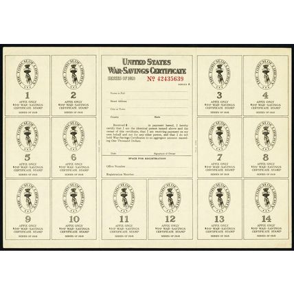 1918 Unused War Savings Certificate For WS2-3 Stamps * RARE! * Stuart Katz