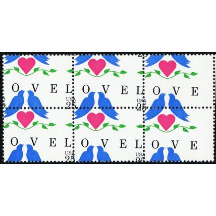 2440, MNH 25¢ LOVE Misperforated Freaky Error Block of Six * Stuart Katz