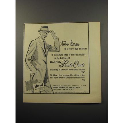 1955 Haspel Prado Cords Suit Ad - Two lines to a care free summer