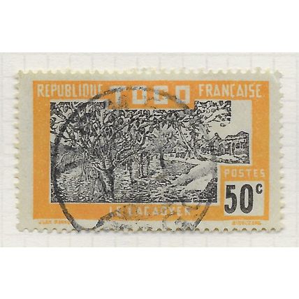 TOGO 1924 COCONUT PALMS GROVE PLANTATION HOUSE USED 50c PALE ORANGE FRAME