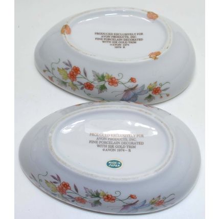 2 Mint 1974 Vintage AVON Japan Fine Porcelain Butterfly Fantasy Egg Trinket Box