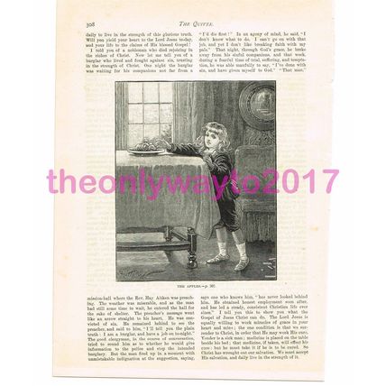 Apples with Cute Kid, Victorian Art, Book Illustration, c1892