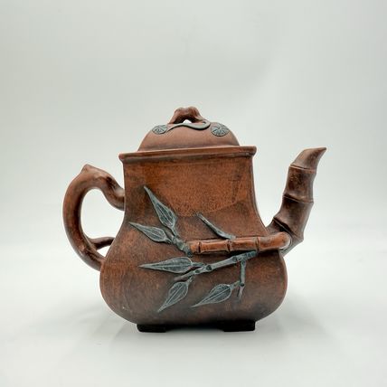 Antique Yixing Zisha Clay Teapot pottery terracota bamboo cherry blossom Design
