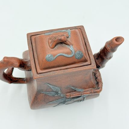Antique Yixing Zisha Clay Teapot pottery terracota bamboo cherry blossom Design