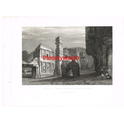 EXCAVATED TEMPLE OF KYLAS, CAVES OF ELLORA INDIA, BOOK ILLUSTRATION (PRINT) 1834