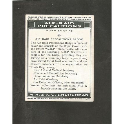 Churchman Air Raid Precautions 1938 #40 ARP Badge