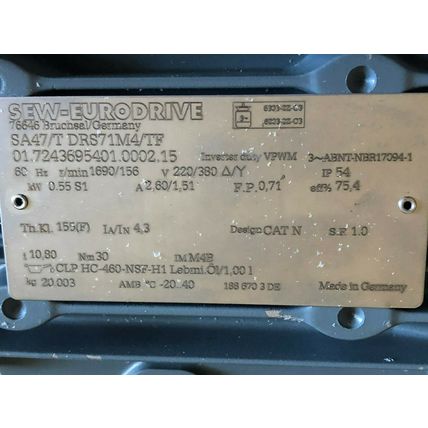 NEW SEW EURODRIVE SA47/T DRS71M4/TF AC GEARMOTOR. INVERTER DUTY,SA47,SJ
