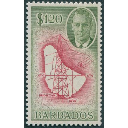 Barbados 1950 $1.20 carmine & olive-green SG281 unused