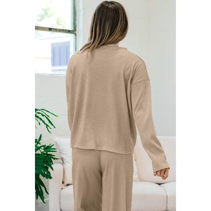 Smoke Gray Loose Textured Pullover and Pants Outfit
