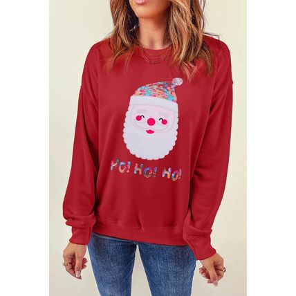 Red HO HO HO Sequined Santa Claus Sweatshirt