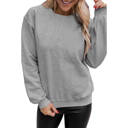 Gray Solid Classic Crewneck Pullover Sweatshirt