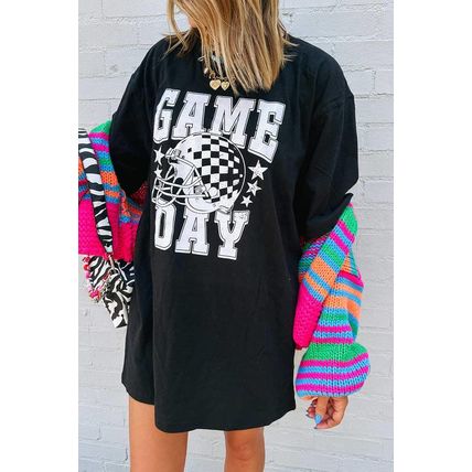 Black GAME DAY Checkerboard Rugby Football Helmet T Shirt