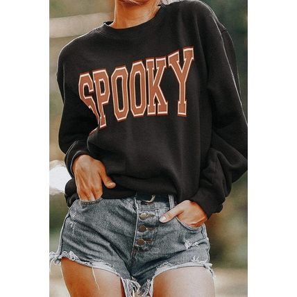 Black SPOOKY Graphic Drop Shoulder Halloween Pullover Sweatshirt