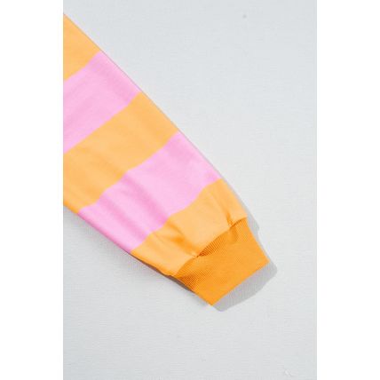 Yellow Stripe Color Block Polo Collar Sweatshirt