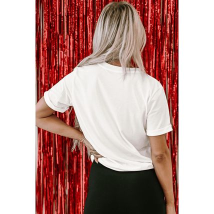 White American Flag Balloon Dog Print Crew Neck T Shirt