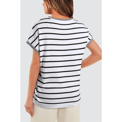 White Stripe Knitted Bat Sleeve T Shirt