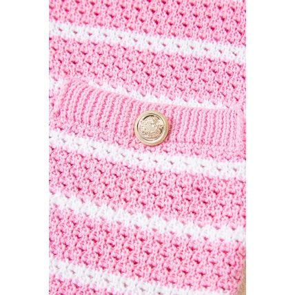 Pink Stripe V Neck Gold Buttons Elegant Sweater Vest