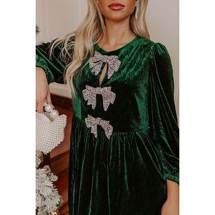 Evergreen Bowknot Decor High Waist Velvet Mini Dress
