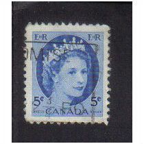 1954 canada queen elizabeth11 5c f/u sg467f