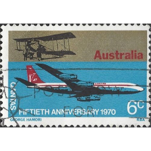 AUSTRALIA, AIR, Qantas, Boeing 707, Avro 504K, blue 1970, 6c