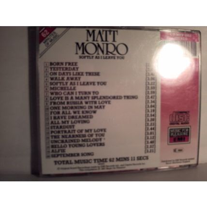 MATT MONRO - SOFTLY AS I LEAVE YOU - CD ALBUM1987 - 1 DISC