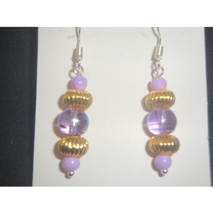 Chinese lantern style turquoise gold on purple glass earrings