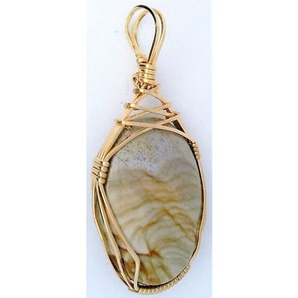 Picture Jasper Gold Wire Wrap Gemstone Pendant 44