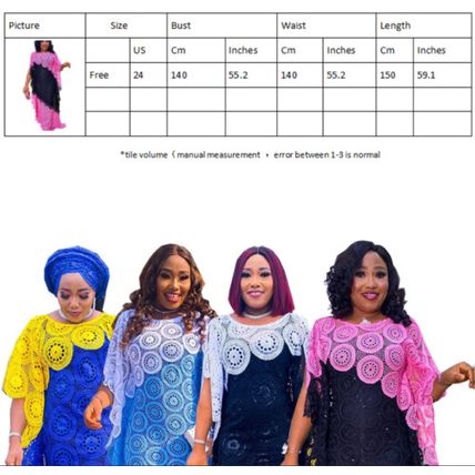 African Women's Plus Size Embroidered Lace Patchwork Loose Length Skirt