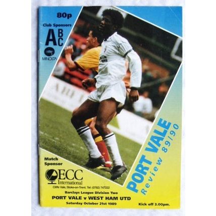 1989 programme Port Vale v. West Ham