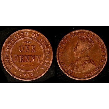 Australia One Penny 1919 Used. Coin 1d Geo V