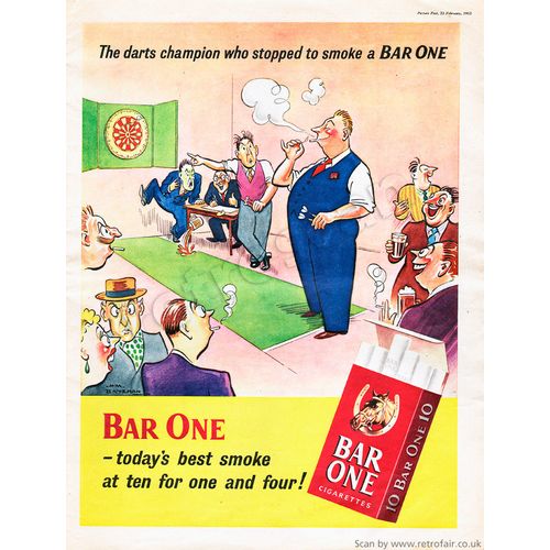 1952 Bar One Cigarettes (H. M. Bateman) Full Page Vintage Magazine Advert