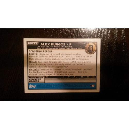 2010 Bowman Draft Picks & Prospects Card # BDPP002 Alex Burgos Auto Tigers