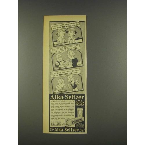 1937 Alka-Seltzer Medicine Ad - Headaches Stopped