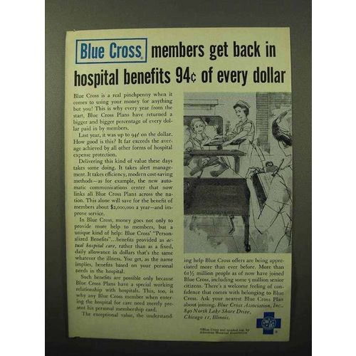 1964 Blue Cross Ad - Members Get Hospital Benefits