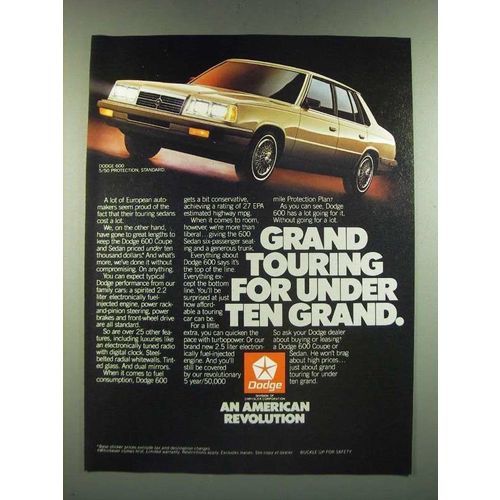 1986 Dodge 600 Car Ad - Grand Touring for Under Ten Grand