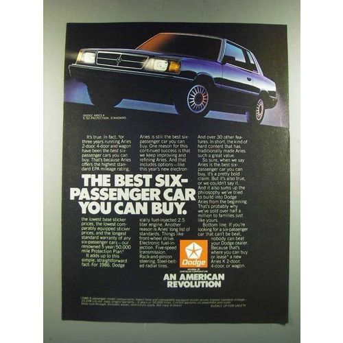 1986 Dodge Aires K Car Ad - The Best Six-Passenger You Can Buy
