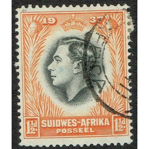 South West Africa 1937 Coronation 1 ½d Black and Orange Afrikaans SG99 FU