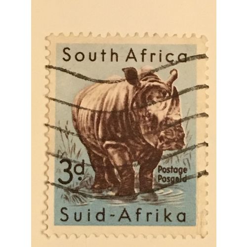 South Africa 1954 3d Chocolate Blue Used SG 155 Sc 204 postage stamp Rhinoceros