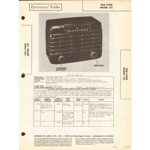 TELE-TONE model 135 5 tube AM radio receiver Sams Photofact manual