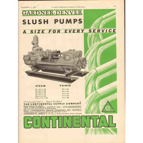 CONTINENTAL SUPPLY COMPANY 1930 Slush pumps size service vintage ad