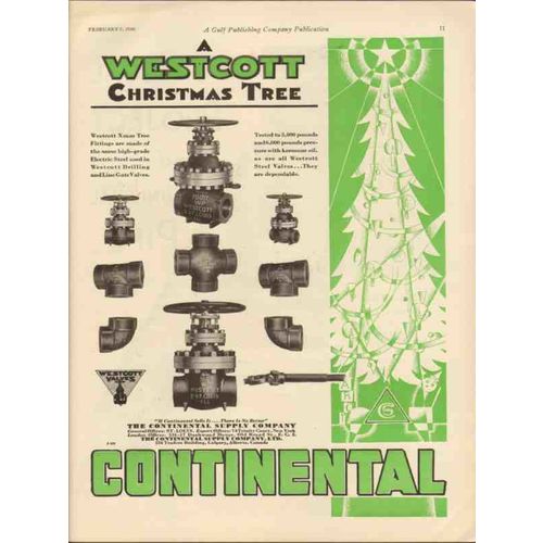 CONTINENTAL SUPPLY COMPANY 1930 Westcott Christmas Tree oil vintage ad