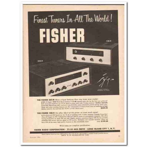 FISHER RADIO CORP 1961 Finest Tuners 202R 100-R FM stereo vintage ad
